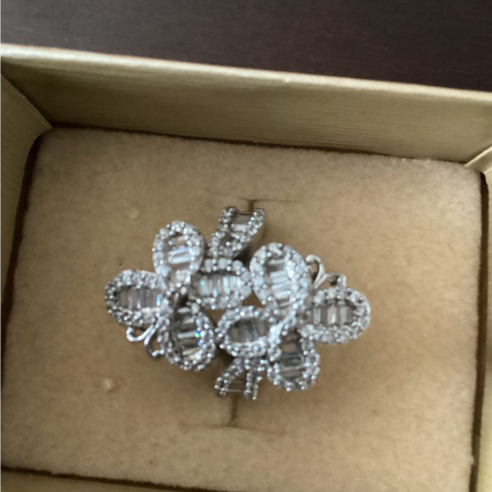 Jtv Diamond Simulate Silver Floral Statement Ring - image 3